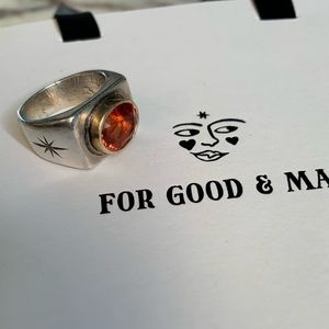 For Good and Mad Sterling Silver and 14k Gold Orange Sapphire Ring Size 5.5
